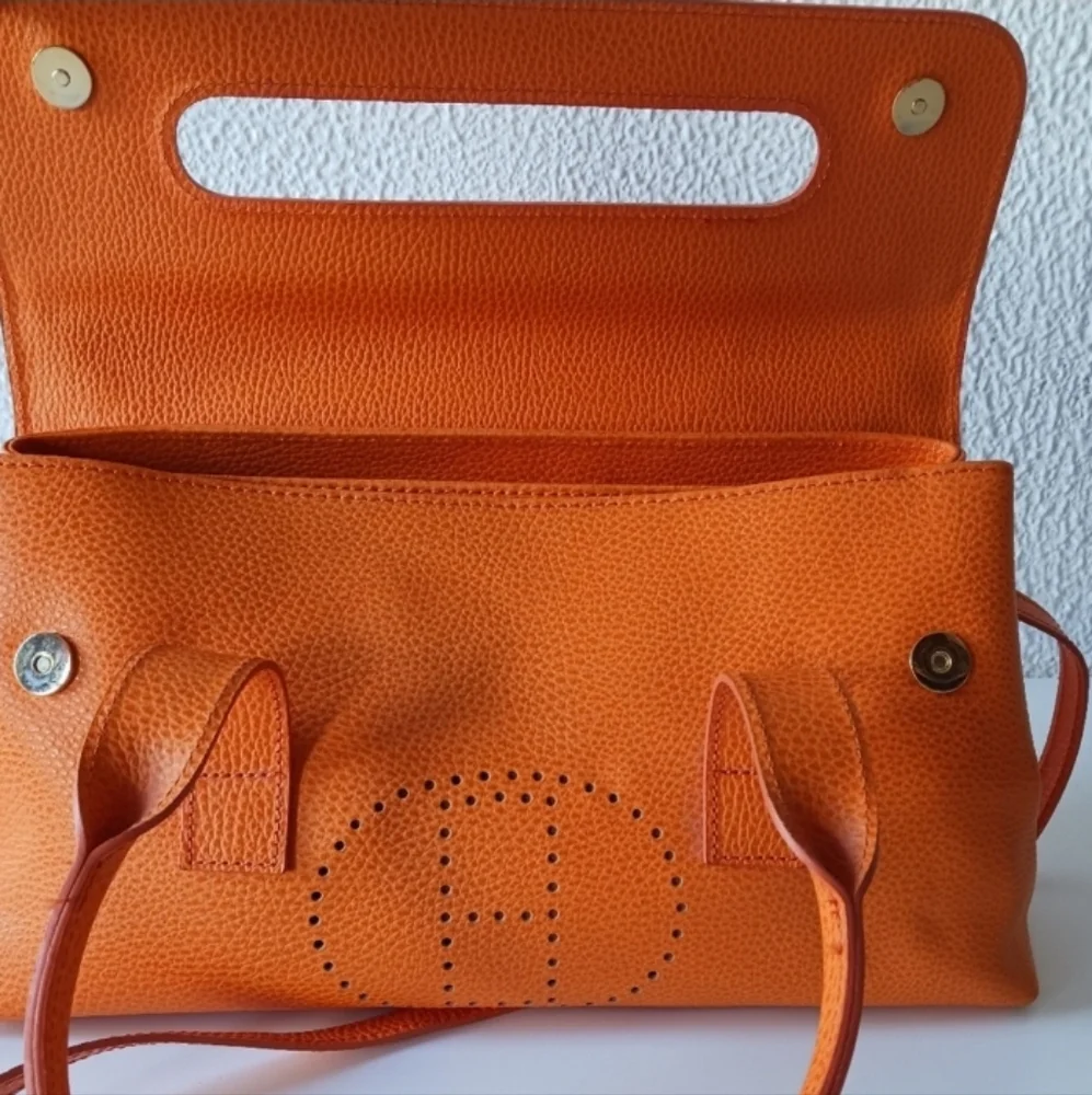 Orange Leather Satchel Handbag - Unbranded - Picture 10 of 13